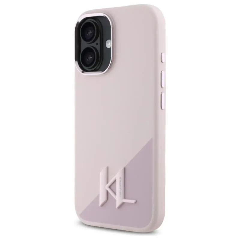 Karl Lagerfeld Silicone Shadow Metal Initial MagSafe – dėklas iPhone 16 (rožinis)