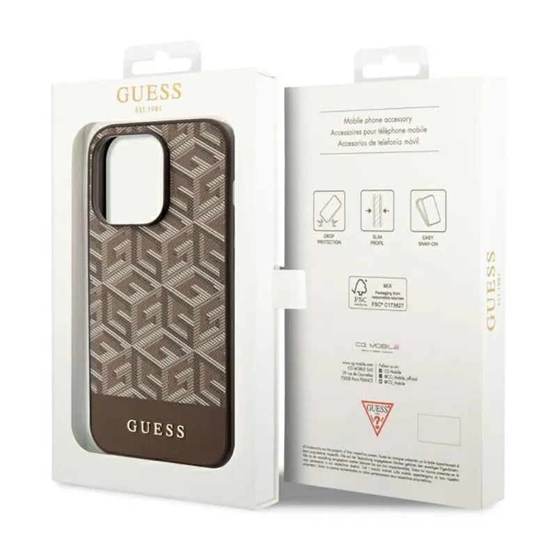 Guess GCube Stripes MagSafe – dėklas iPhone 14 Pro Max (rudas)