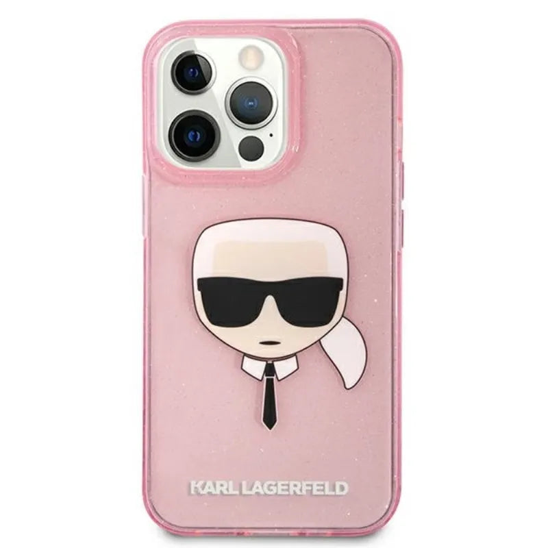 Karl Lagerfeld Karl’s Head Glitter – dėklas iPhone 13 Pro Max telefonui (rožinis)