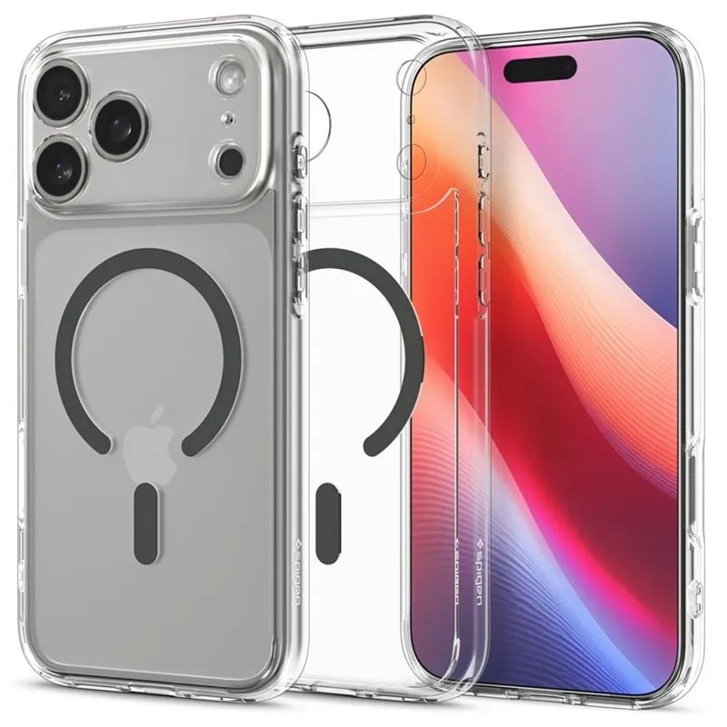 Spigen Ultra Hybrid Mag MagSafe – Dėklas iPhone 17 Pro Max (Skaidrus/Grafitinis)