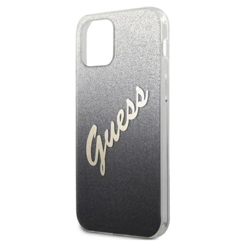 Guess Glitter Gradient Script – Dėklas, skirtas iPhone 12 Pro Max (juodas)
