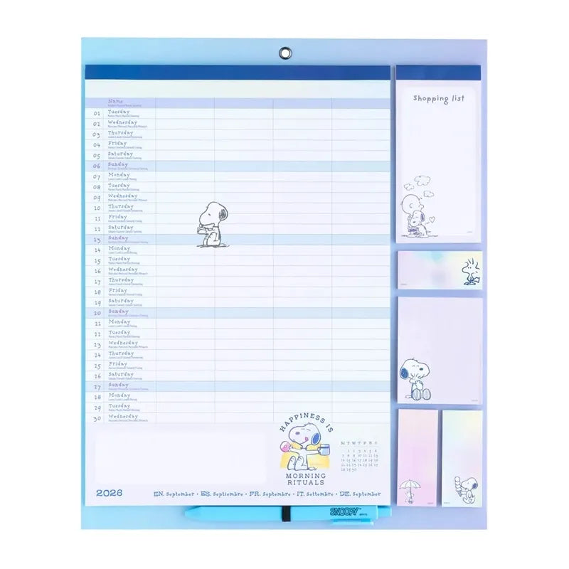 Snoopy – Magnetinis kalendorius / Mėnesio planuoklis 2026/2027 (30 x 34 cm)