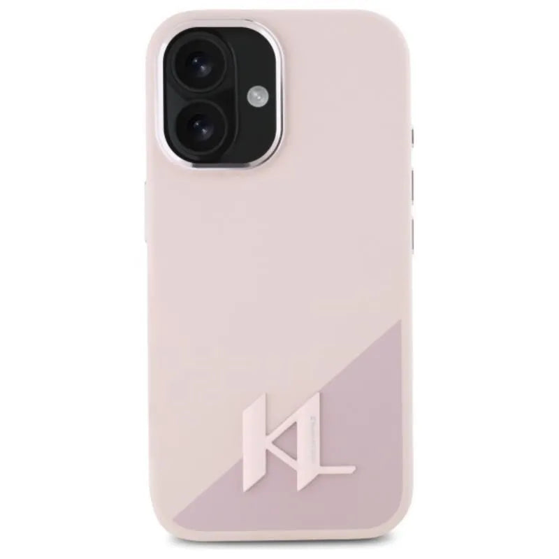 Karl Lagerfeld Silicone Shadow Metal Initial MagSafe – dėklas iPhone 16 (rožinis)