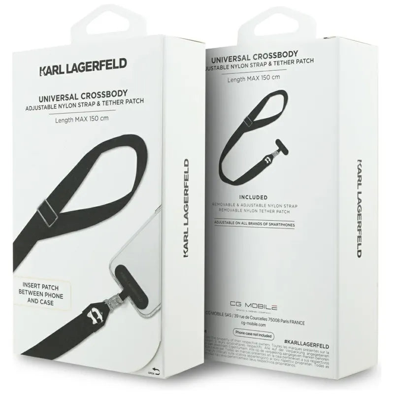 Karl Lagerfeld Universal Crossbody Strap Tether Patch Choupette Metal Logo – universalus telefono dirželis (juodas)