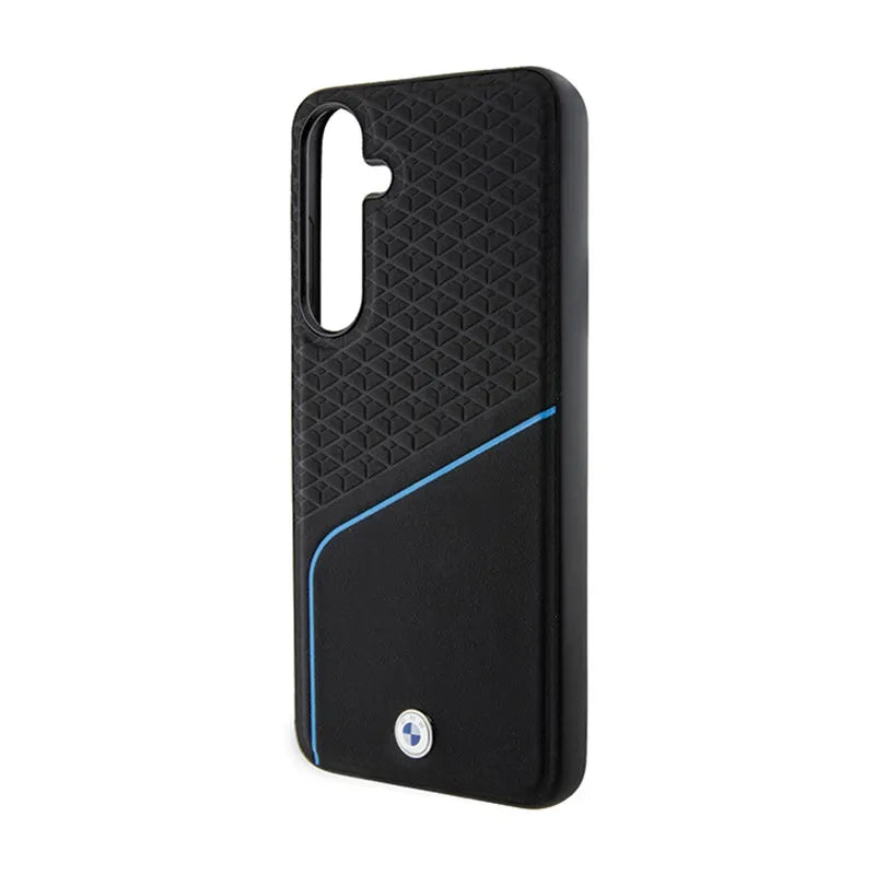 BMW Signature Leather Textured & Line MagSafe – dėklas Samsung Galaxy S24+ telefonui (juodas)