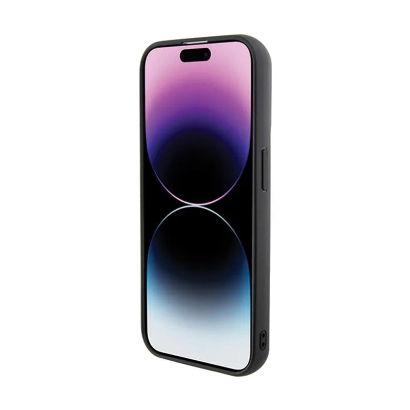 Karl Lagerfeld Gripstand Saffiano Karl & Choupette Pins – dėklas, skirtas iPhone 13 Pro (juodas)