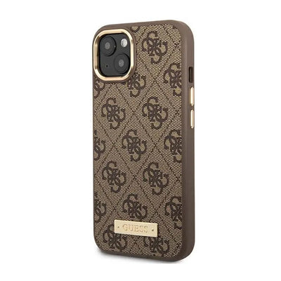 Guess 4G Logo Plate MagSafe – dėklas iPhone 14 Plus (rudas)