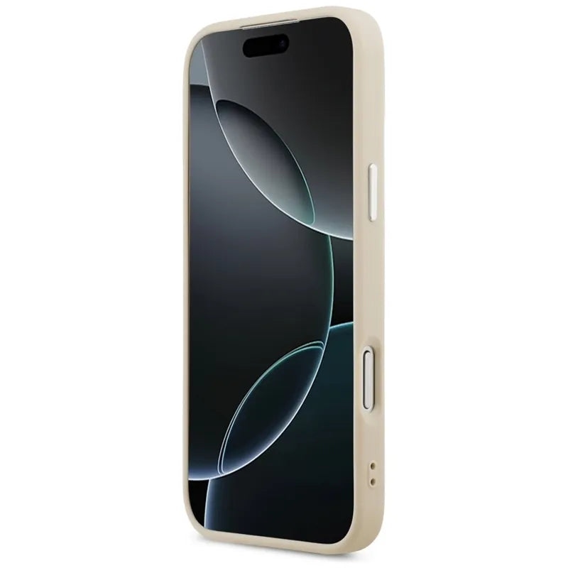 Guess Triangle Logo MagSafe dėklas iPhone 17 Pro Max (smėlio spalvos)