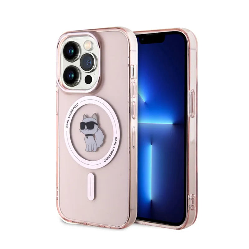 Karl Lagerfeld IML Choupette MagSafe dėklas, skirtas iPhone 15 Pro (rožinis)