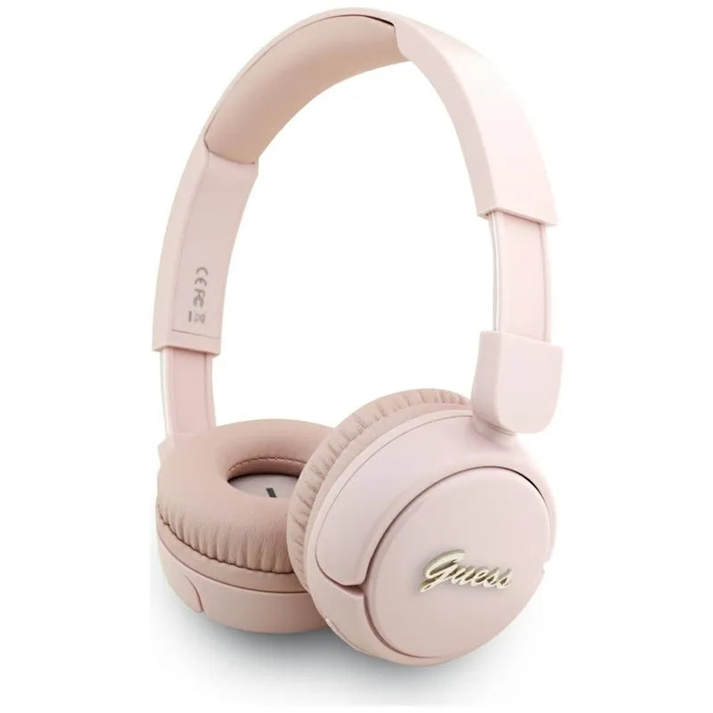 Guess Metal Logo Script – Belaidės ant ausų dedamos Bluetooth V5.3 ausinės (rožinės)