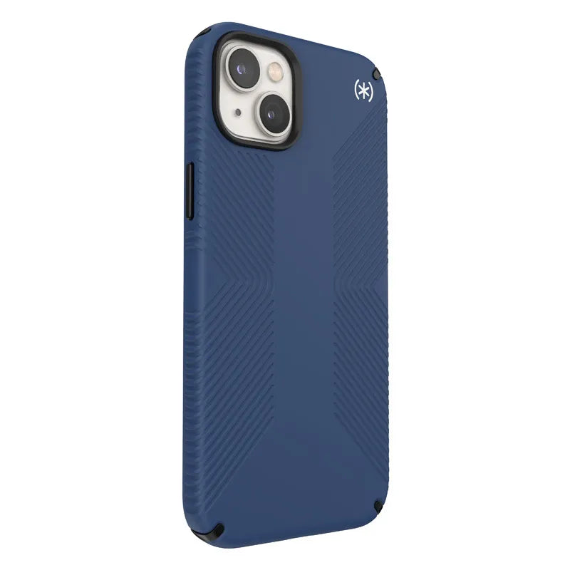 „Speck Presidio2 Grip MagSafe“ – neslystantis „iPhone 14 Plus“ dėklas (pakrantės mėlyna / juoda / balta)