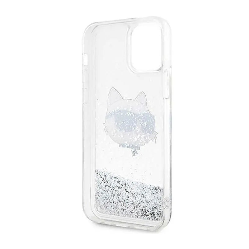 Karl Lagerfeld Liquid Glitter NFT Choupette Head – Dėklas iPhone 12 / iPhone 12 Pro (sidabrinis)
