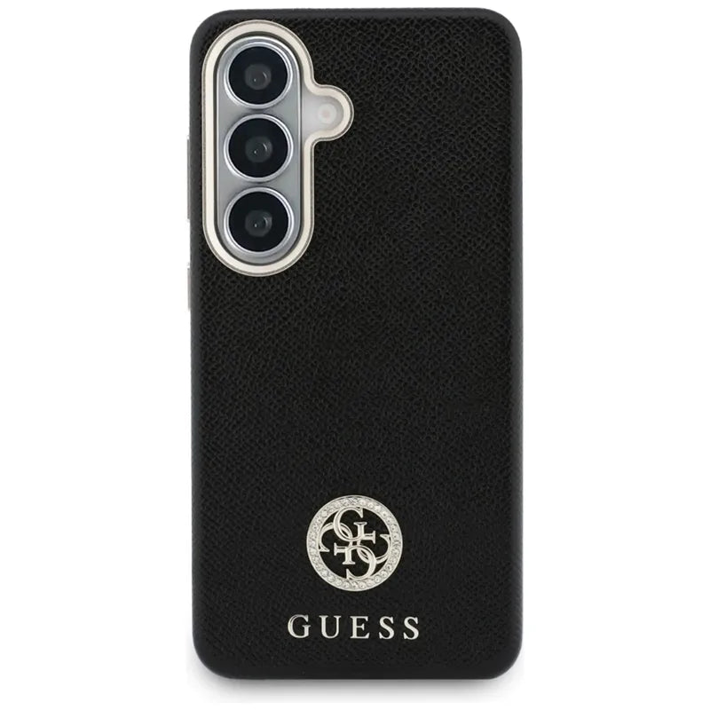 Guess Rhinestone Round Logo MagSafe – dėklas Samsung Galaxy S26 (juodas)