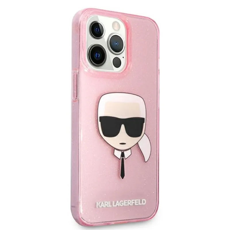 Karl Lagerfeld Karl’s Head Glitter – dėklas iPhone 13 Pro Max telefonui (rožinis)