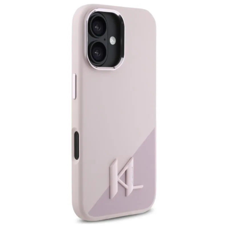 Karl Lagerfeld Silicone Shadow Metal Initial MagSafe – dėklas iPhone 16 (rožinis)
