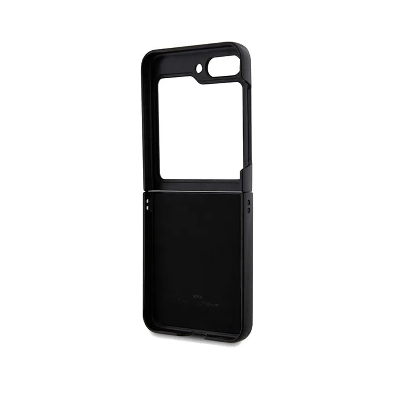 BMW Leather Hot Stamp – dėklas Samsung Galaxy Z Flip 5 (juodas)