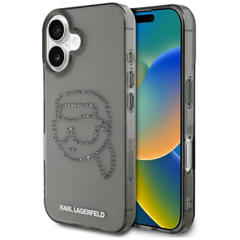 Karl Lagerfeld IML Rhinestones Karl Head - Dėklas, skirtas iPhone 16 (juodas)