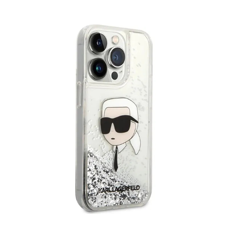 Karl Lagerfeld Liquid Glitter NFT Karl's Head - Dėklas iPhone 14 Pro (sidabrinis)