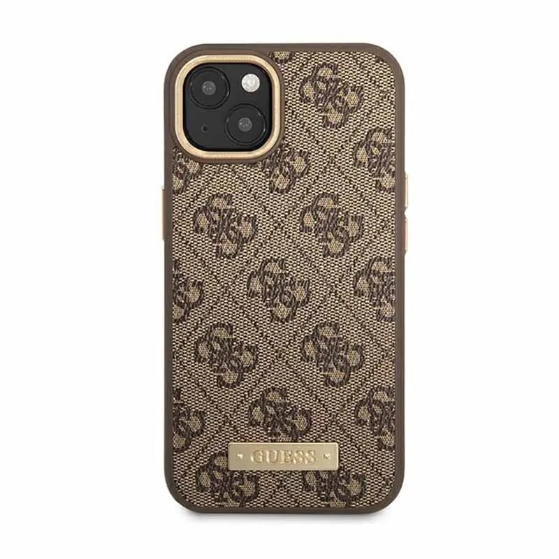 Guess 4G Logo Plate MagSafe – dėklas iPhone 14 Plus (rudas)