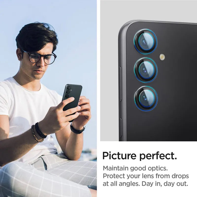 Spigen Optik Pro GLAS.TR EZ Fit kameros apsauga 2 vnt. pakuotė - Objektyvo apsauginis stiklas Samsung Galaxy S23 FE (2 vnt.) (Juodas)