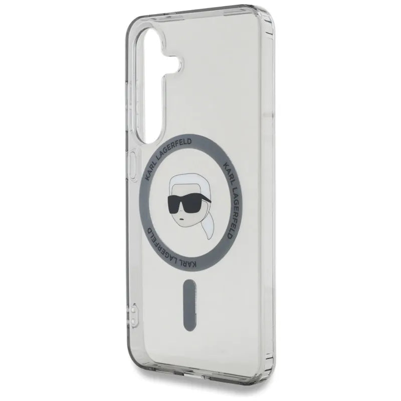 Karl Lagerfeld Button Karl Head Printed Logo MagSafe – dėklas Samsung Galaxy S25 (juodas)