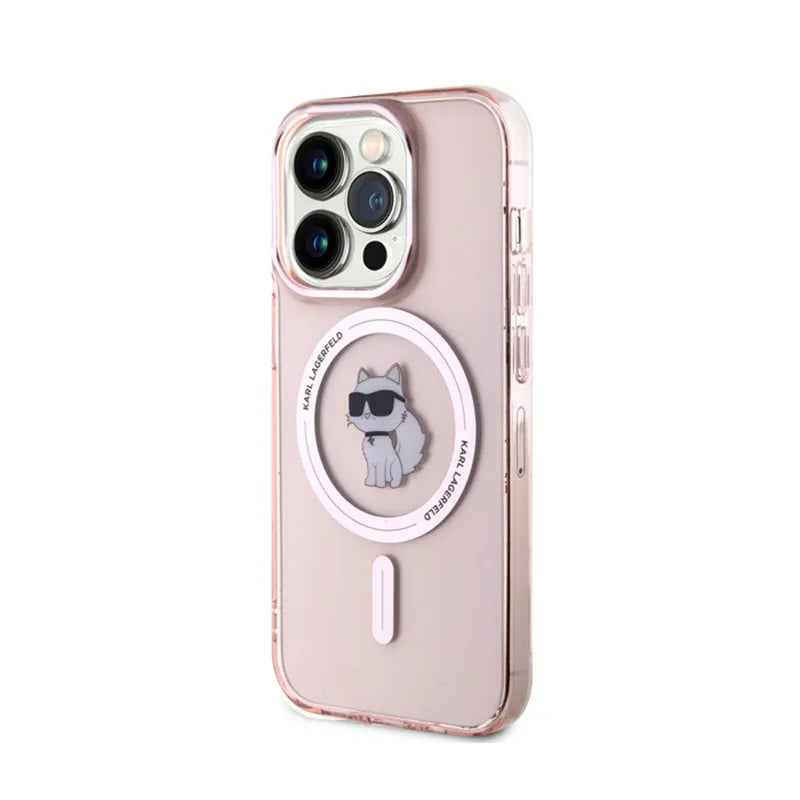 Karl Lagerfeld IML Choupette MagSafe dėklas, skirtas iPhone 15 Pro (rožinis)