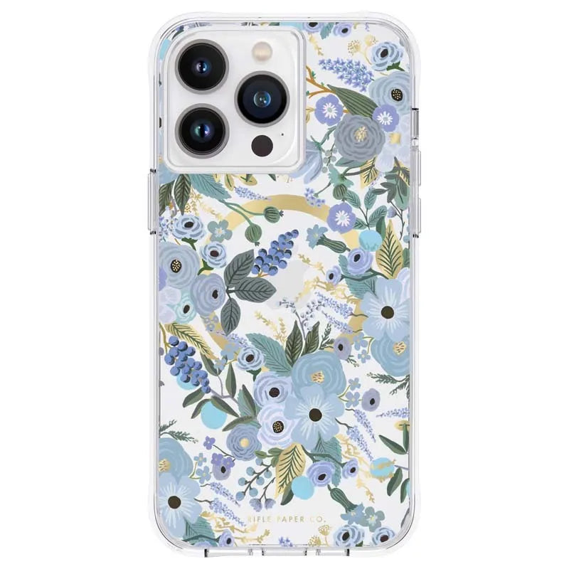 Rifle Paper Clear MagSafe - Dėklas „iPhone 14 Pro Max“ telefonui (Garden Party Blue)