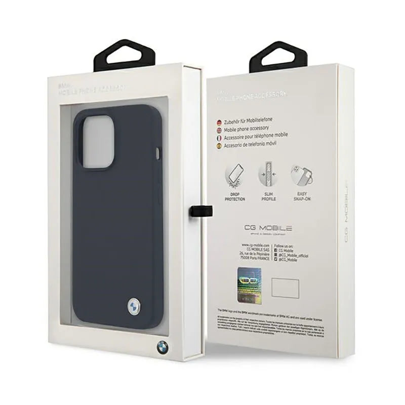 BMW Silicone Signature Logo – dėklas iPhone 13 Pro Max (tamsiai mėlynas)