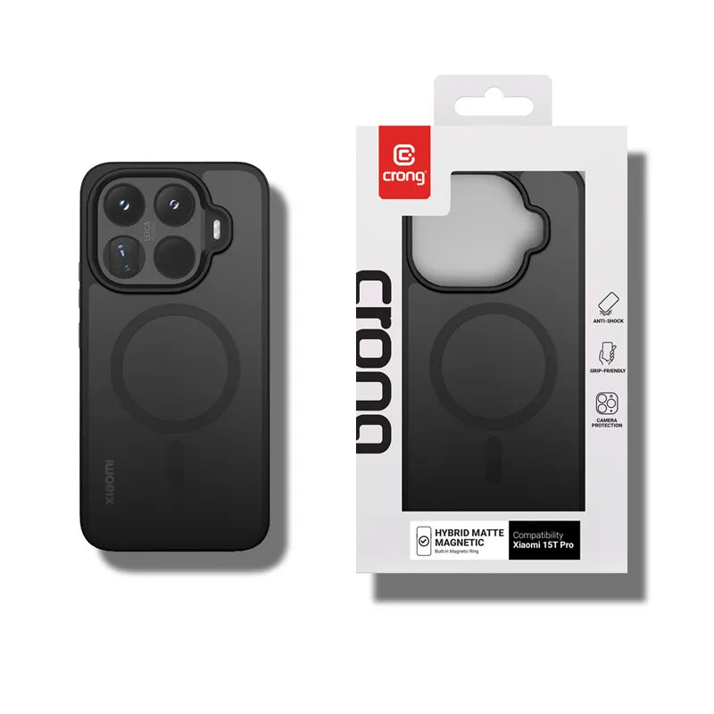 Crong Hybrid Matte Magnetic – Xiaomi 15T Pro MagSafe dėklas (juodas)