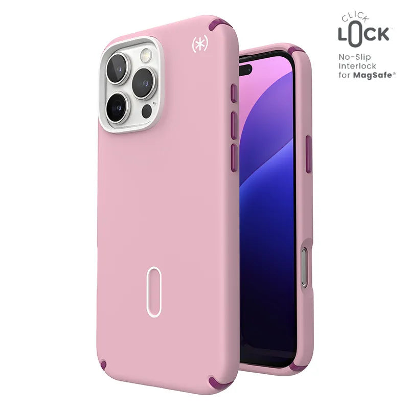 Speck Presidio2 Pro ClickLock & MagSafe dėklas - iPhone 16 Pro Max (Wednesday Pink / Boysenberry Purple / White)