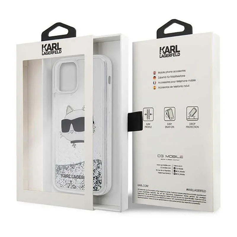 Karl Lagerfeld Liquid Glitter NFT Choupette Head – Dėklas iPhone 12 / iPhone 12 Pro (sidabrinis)