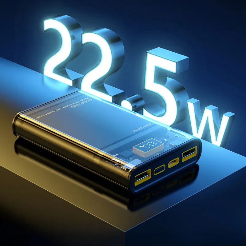 WEKOME WP-321 Vanguard Series – 20000 mAh išorinė baterija, itin greitas įkrovimas, PD 20W + QC 22.5W (juoda / skaidri)