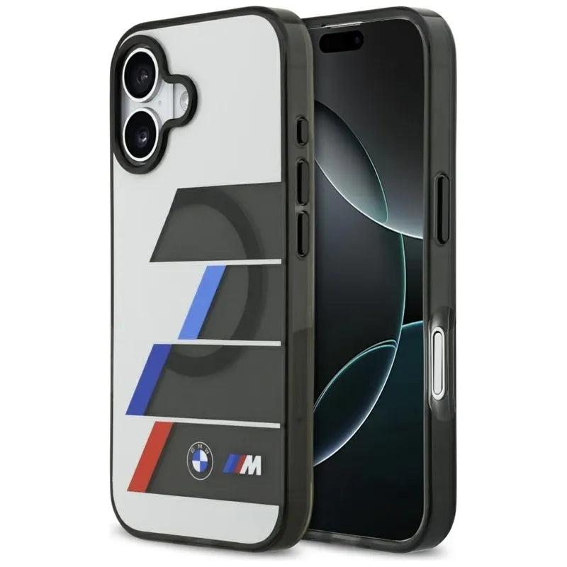 BMW M IML Metal Buttons Tricolor Lines MagSafe – Dėklas iPhone 17 (antracitas)