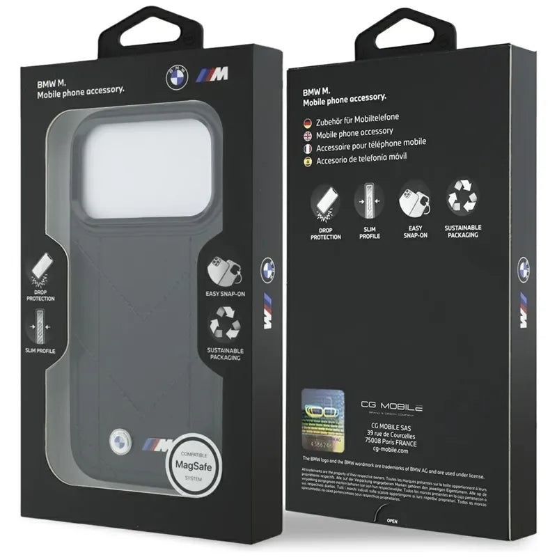BMW M Quilted Logo MagSafe – iPhone 17 Pro dėklas (juodas)