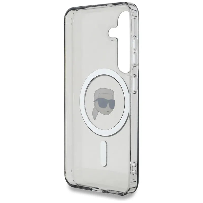 Karl Lagerfeld Button Karl Head Printed Logo MagSafe – dėklas Samsung Galaxy S25 (juodas)
