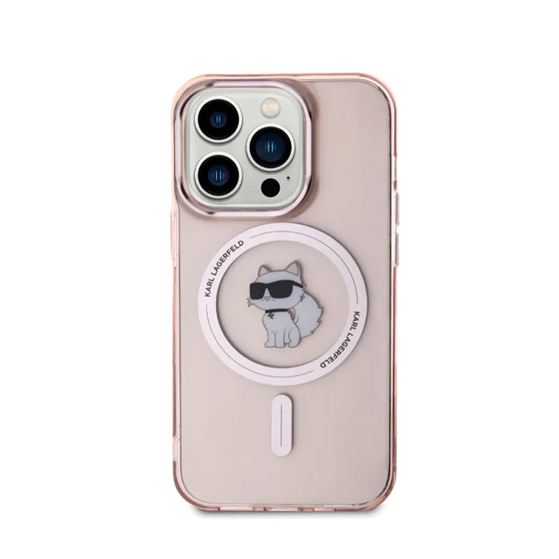 Karl Lagerfeld IML Choupette MagSafe dėklas, skirtas iPhone 15 Pro (rožinis)