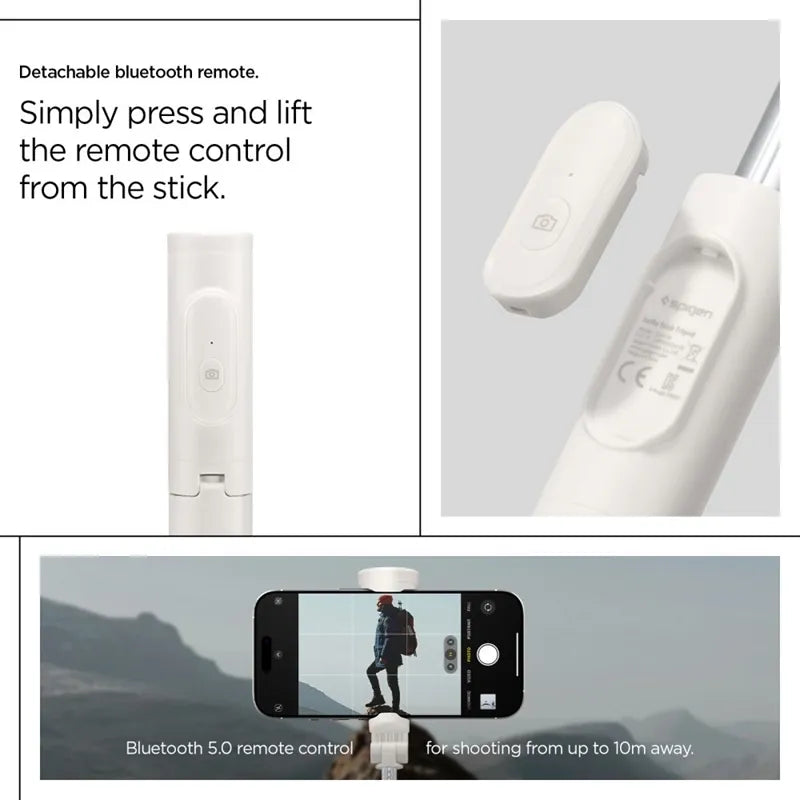 Spigen S541W „Bluetooth“ asmenukių lazda ir trikojis – Išmaniųjų telefonų trikojis / Asmenukių lazdos laikiklis (Dune Beige)