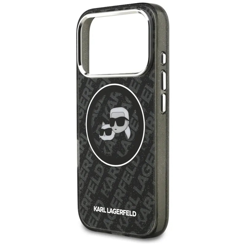 Karl Lagerfeld IML Glitter Karl & Choupette Heads Logo MagSafe – dėklas iPhone 17 Pro (juodas)