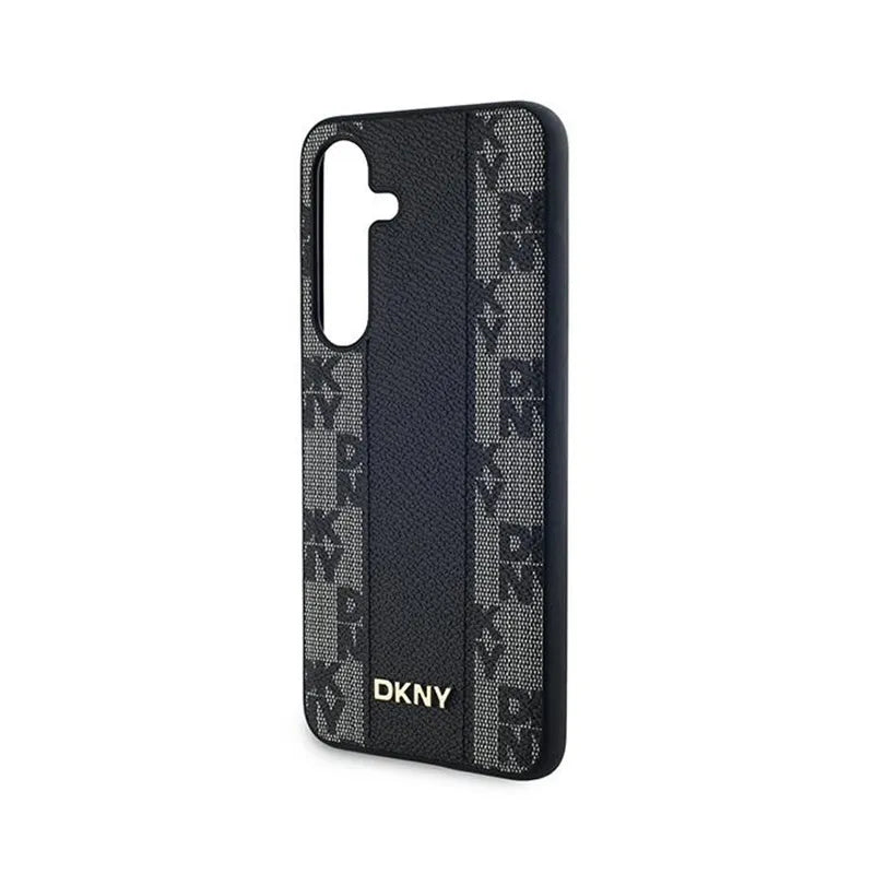 DKNY Leather Checkered Mono Pattern MagSafe - dėklas Samsung Galaxy S24+ telefonui (juodas)