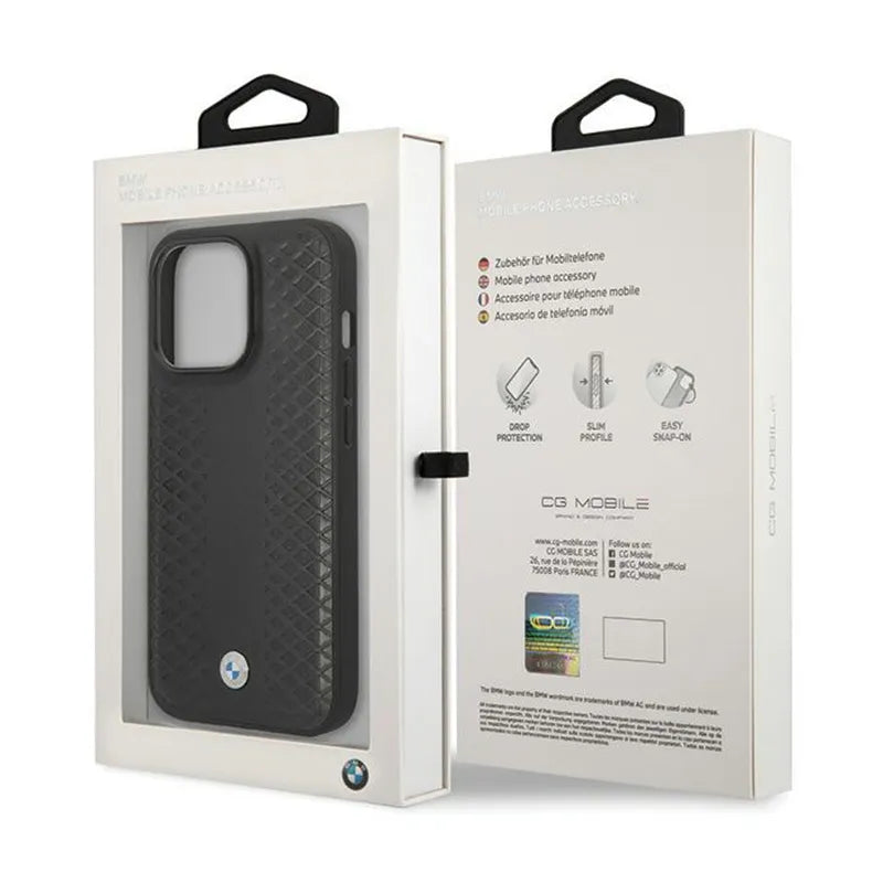 BMW Leather Diamond Pattern – dėklas „iPhone 14 Pro“ (juodas)