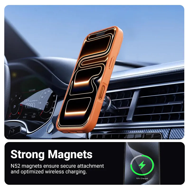 Crong Hybrid Matte Magnetic – MagSafe dėklas telefonui iPhone 17 Pro (oranžinis)