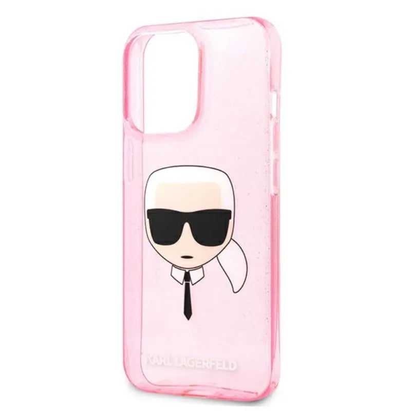 Karl Lagerfeld Karl’s Head Glitter – dėklas iPhone 13 Pro Max telefonui (rožinis)
