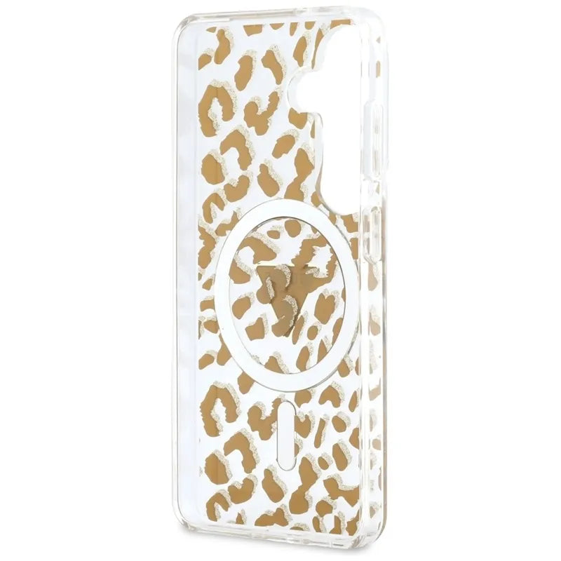 Guess IML Leopard Print Triangle MagSafe – Samsung Galaxy S26 dėklas (rudas)
