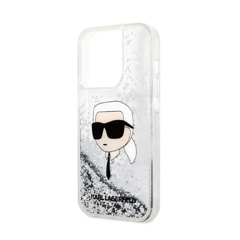 Karl Lagerfeld Liquid Glitter NFT Karl's Head - Dėklas iPhone 14 Pro (sidabrinis)