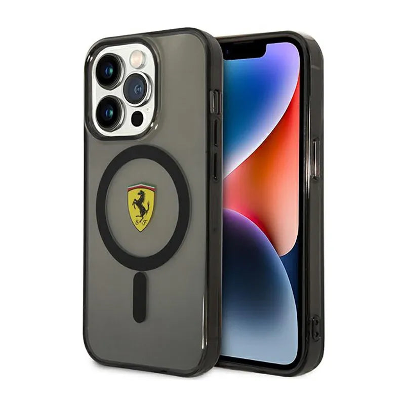 Ferrari Translucent MagSafe dėklas, skirtas iPhone 14 Pro Max (juodas)