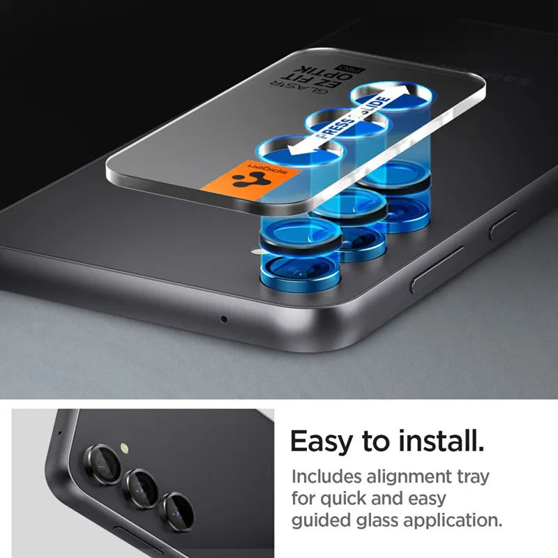 Spigen Optik Pro GLAS.TR EZ Fit kameros apsauga 2 vnt. pakuotė - Objektyvo apsauginis stiklas Samsung Galaxy S23 FE (2 vnt.) (Juodas)