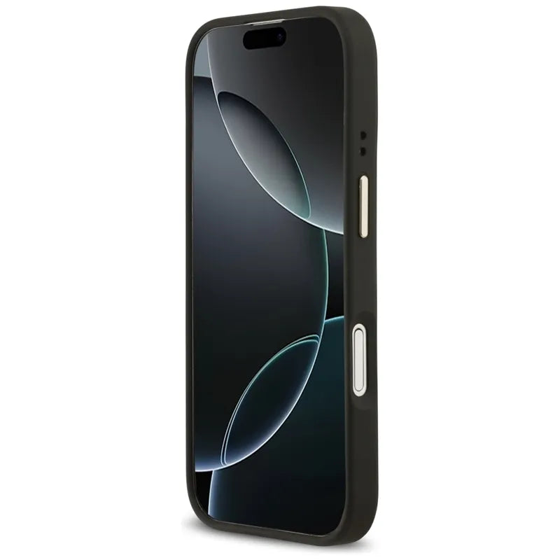 Guess Grained Strass Logo MagSafe – dėklas iPhone 17 (juodas)