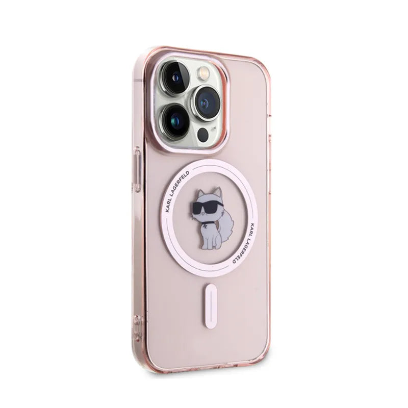 Karl Lagerfeld IML Choupette MagSafe dėklas, skirtas iPhone 15 Pro (rožinis)