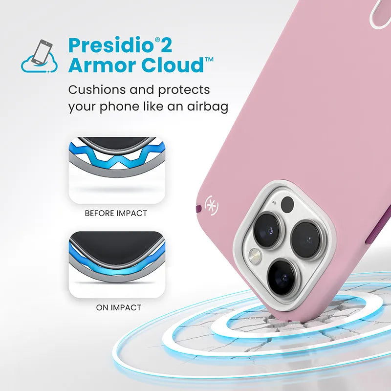 Speck Presidio2 Pro ClickLock & MagSafe dėklas - iPhone 16 Pro Max (Wednesday Pink / Boysenberry Purple / White)