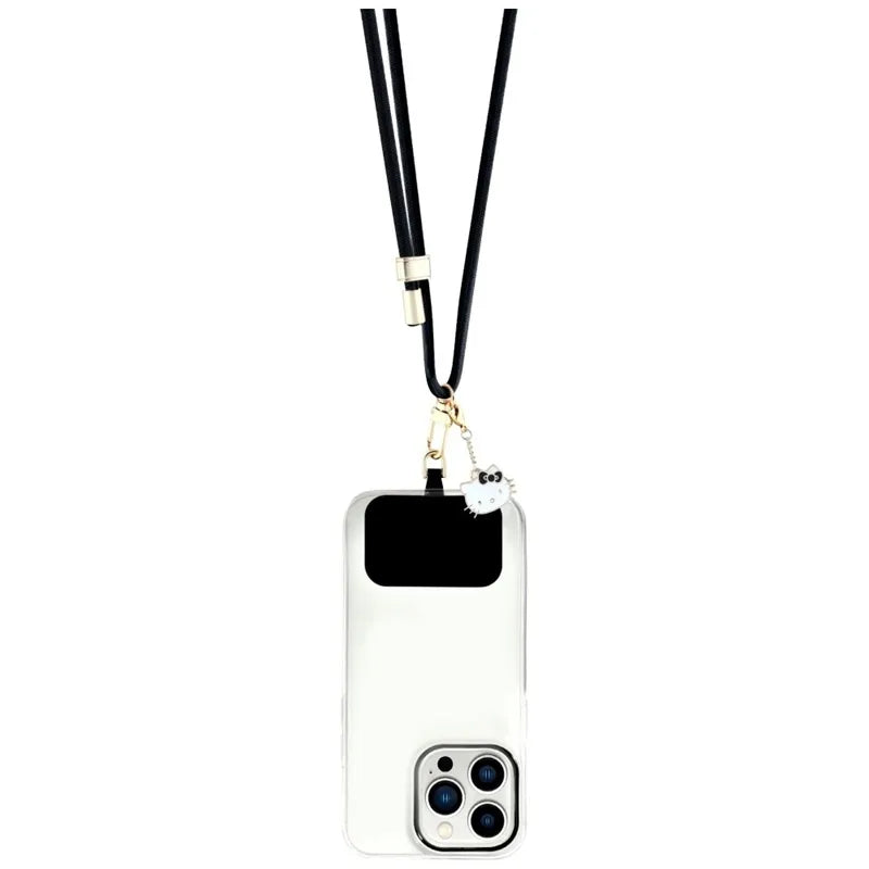 Hello Kitty Patch & Kitty Head Charm – universalus telefono dirželis / virvelė (juodas)